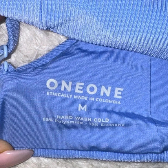 NWT OneOne Swimwear Bikini *Top Only* Alaskan Lauren Blue Ribbed New Top Crop - Picture 7 of 7